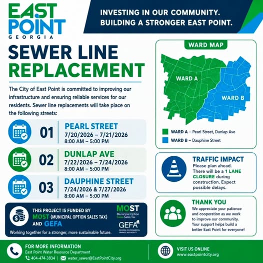 City Of East Point Announces Sewer Line Replacement