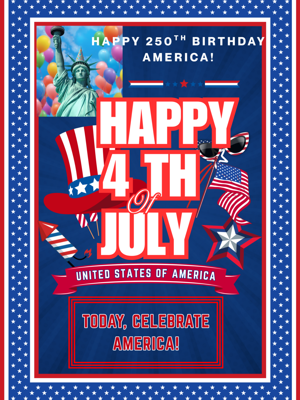 Blue Red and White 4th Celebration Invitation Poster