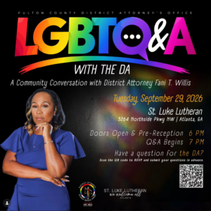 Fulton County District Attorney Fani Willis To Host  LGBT+ Question And Answer Session On Tuesday, September 29: Event Will Be Held Ahead Of Atlanta Pride, National Coming Out Day