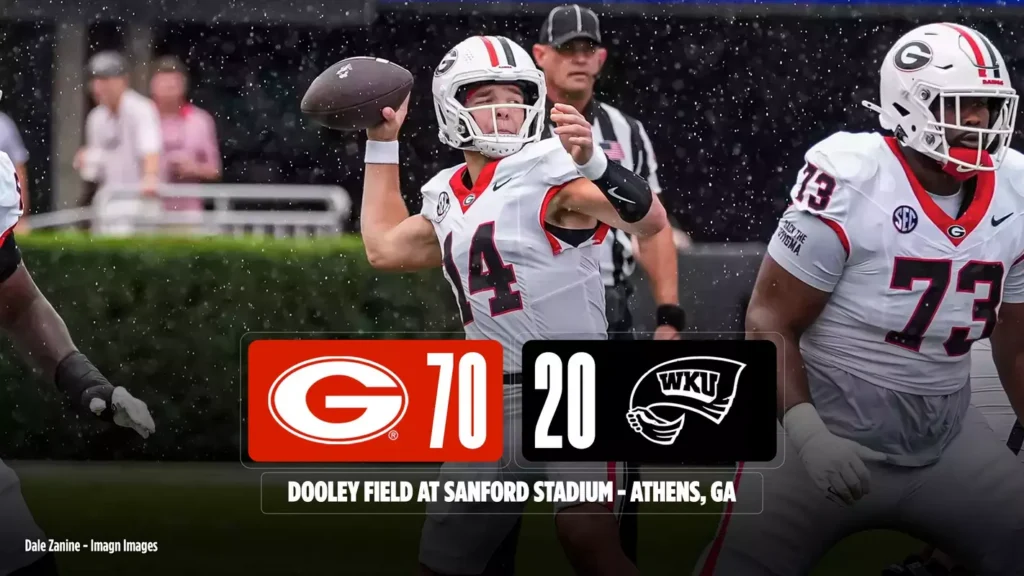 Georgia Bulldogs Roll Western Kentucky 70-20, Making Case For Top Ranking Spot; Texas Comes From Behind Against Top-Ranked Ohio State: AP Rankings Shake-Up Expected Today